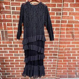 Eilly Bazar Lace Maxi Dress LG/1XL Black Tiered Ruffles Victorian Gothic Romance